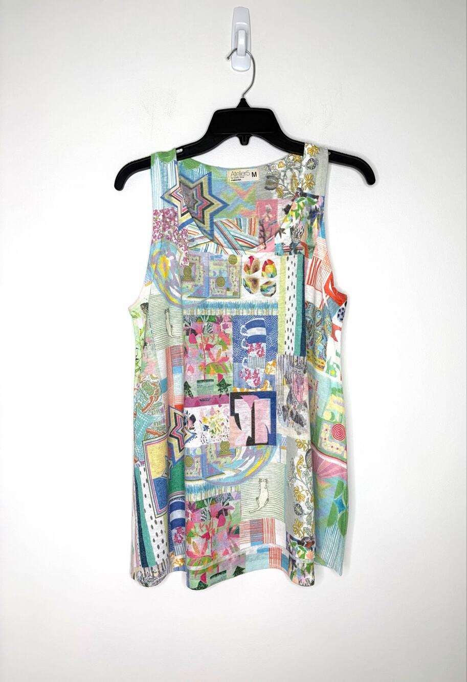 Atelier5 by Gozde Yilmaz Patchwork Fine Art Tunic Tank Top Sz M Artsy Layering